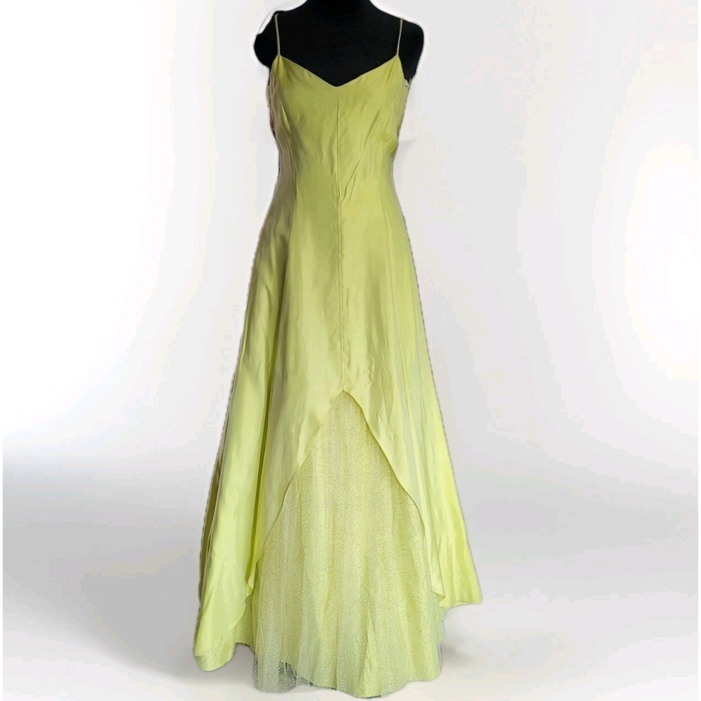 VTG Gunne Sax Jessica McClintock Prom Dress NWT Chartreuse Lime Green Glitter XS